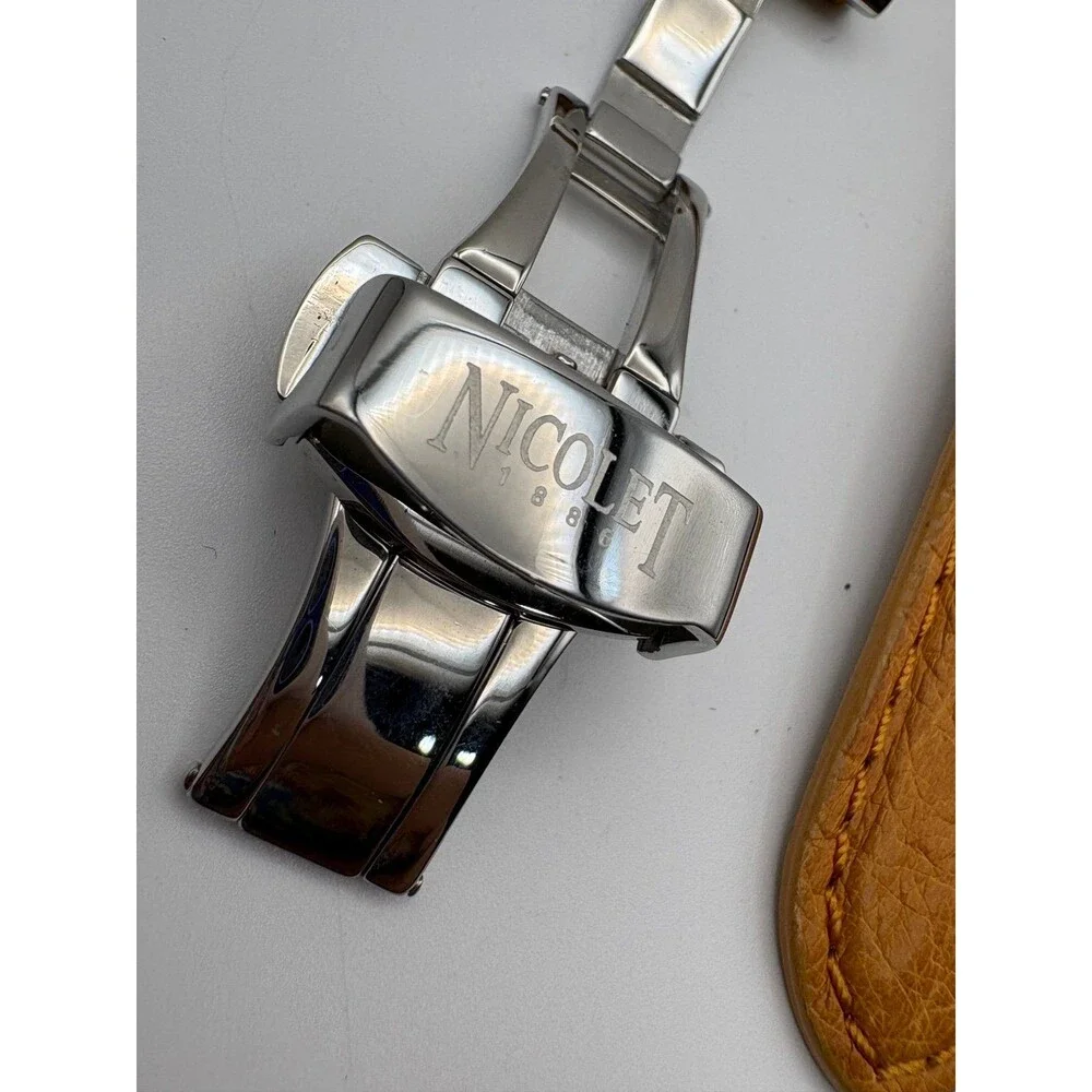 OEM Nicolet 1886 Tan Genuine Ostrich Leather Watch Strap 20mm Deployment Clasp